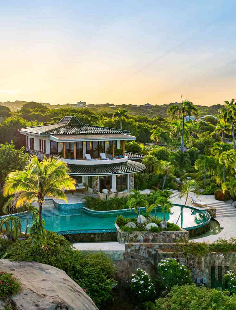 Luxury villa and pool from the air on Virgin Gorda, British Virgin Islands